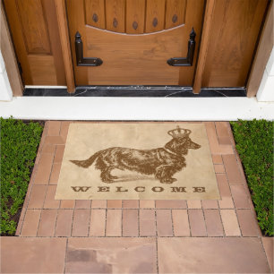 Long Haire Daschund Dog W/Crown  Deurmat