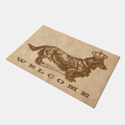 Long Haire Daschund Dog W/Crown  Deurmat (Schuin)