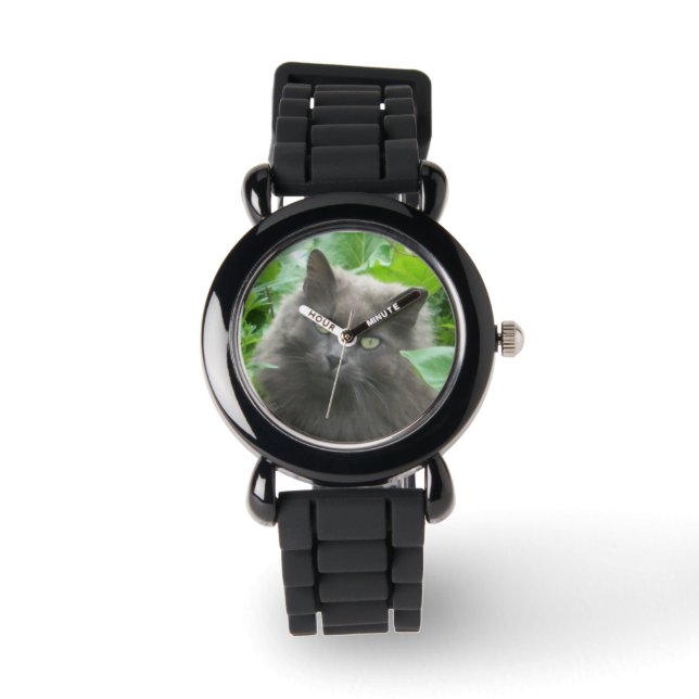 Long Haire Grey Cat Horloge (Voorkant)