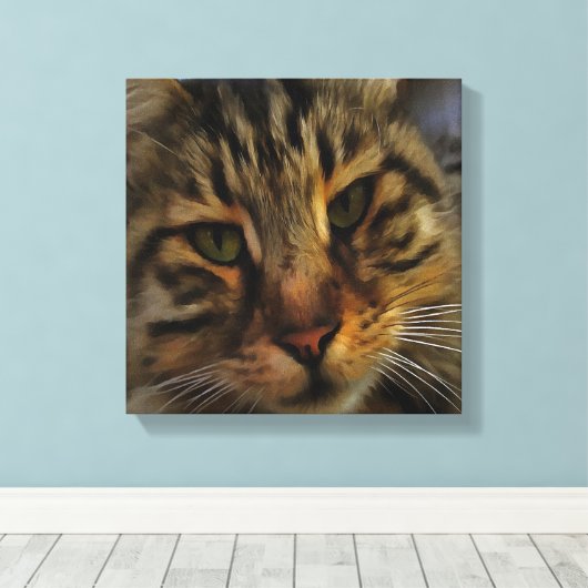 Long Haire Tabby Cat Artistic Pet Portrait v2 Canvas Afdruk (Insitu (Houten vloer))
