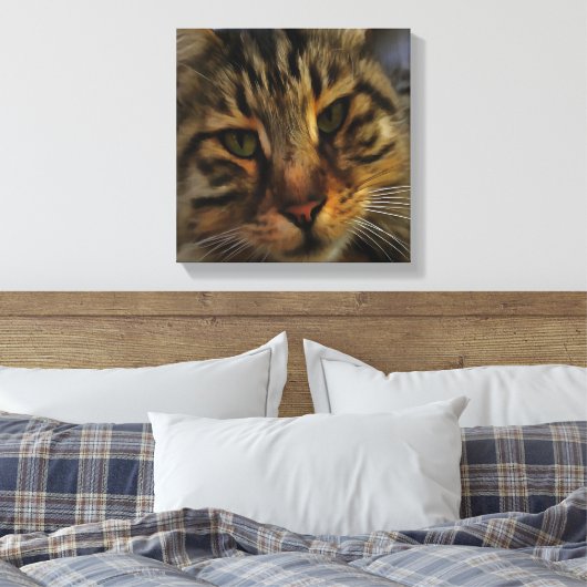 Long Haire Tabby Cat Artistic Pet Portrait v2 Canvas Afdruk (Insitu (Slaapkamer))