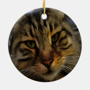 Long Haire Tabby Cat Artistic Pet Portrait v2 Keramisch Ornament