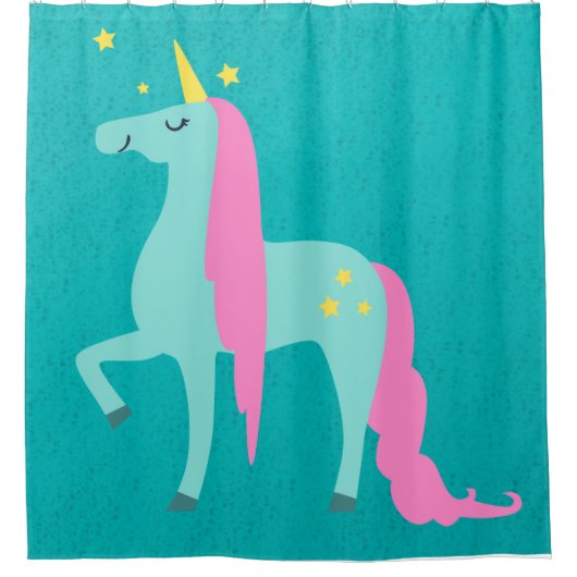 Long-Haire Unicorn op Green Shower Curtain Douchegordijn (Voorkant)