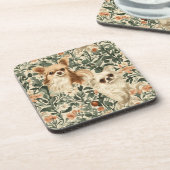 Long Haired Chihuahuas William Morris stijl bloeme Bier Onderzetter (Linkerzijde)