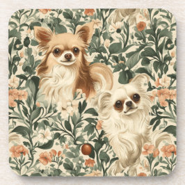 Long Haired Chihuahuas William Morris stijl bloeme Bier Onderzetter