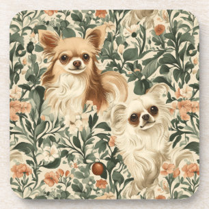 Long Haired Chihuahuas William Morris stijl bloeme Bier Onderzetter