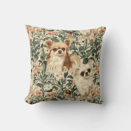 Long Haired Chihuahuas William Morris stijl bloeme Kussen