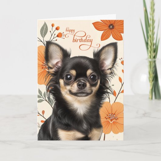 Long Haired Chihuaua Dog Bold Retro Birthday Kaart (Voorkant)