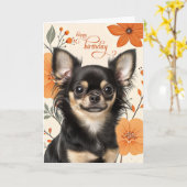 Long Haired Chihuaua Dog Bold Retro Birthday Kaart (Gele Bloem)