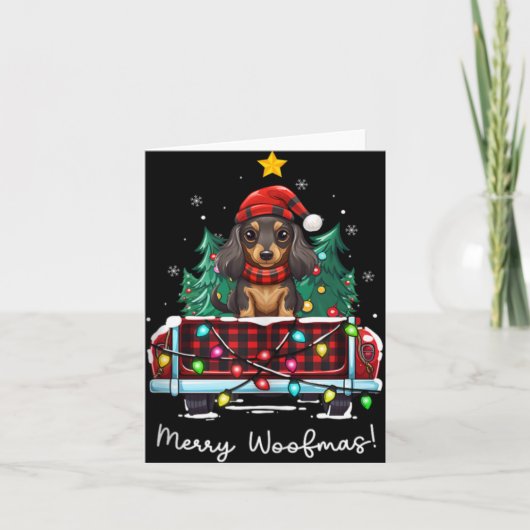 Long Haired Dachshund Christmas Dog Truck Plaid Fu Kaart (Voorkant)