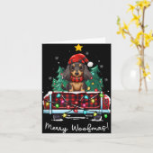 Long Haired Dachshund Christmas Dog Truck Plaid Fu Kaart (Gele Bloem)