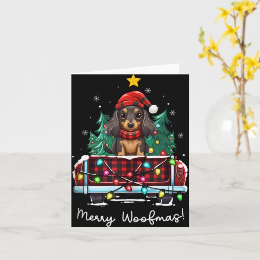 Long Haired Dachshund Christmas Dog Truck Plaid Fu Kaart (Gele Bloem)