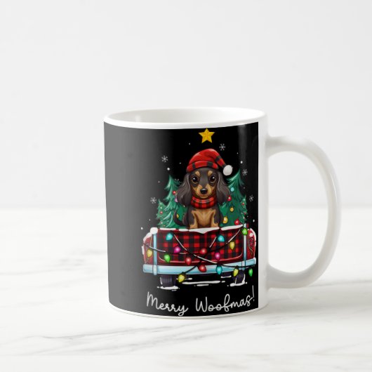 Long Haired Dachshund Christmas Dog Truck Plaid Fu Koffiemok (Rechts)