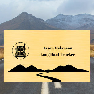 Long Haul Trucker Gouden Truck Weg en Bergen Kunst Visitekaartje