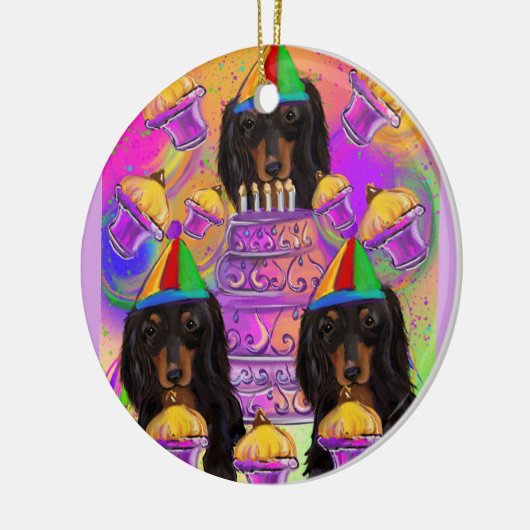 Long Hazard Black Dachshund Keramisch Ornament (Links)