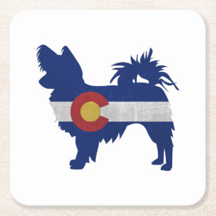 Long Hazard Chihuahua Colorado Flag Silhouette Kartonnen Onderzetters