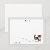 Long Hazard Chihuahua Dog Gray Border Monogram Notitiekaartje (Voorkant / Achterkant)