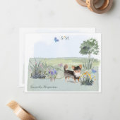 Long Hazard Chihuahua Dog Monogram en naam     Notitiekaartje (Voorkant / Achterkant in situ)