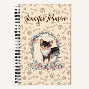 Long Hazard Chihuahua Dog Paw Print & Floral Cute Notitieboek