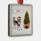 Long Hazard Chihuahua Funny kersthondenboom Metalen Ornament (Rechts)