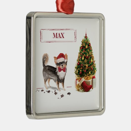 Long Hazard Chihuahua Funny kersthondenboom Metalen Ornament (Rechts)