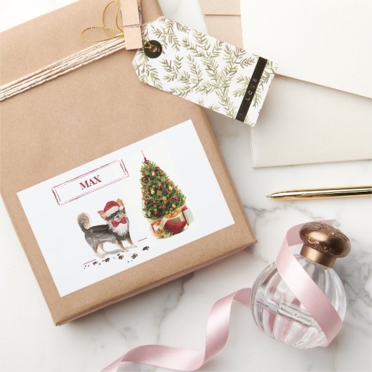 Long Hazard Chihuahua Funny kersthondenboom Rechthoekige Sticker (Geschenken)