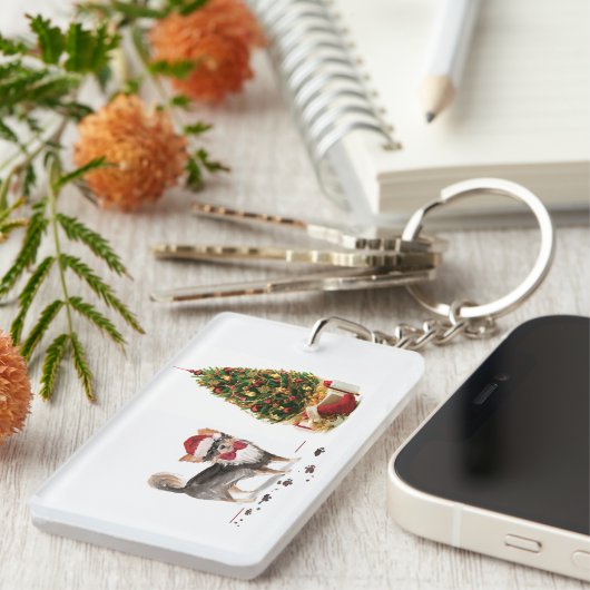 Long Hazard Chihuahua Funny kersthondenboom Sleutelhanger (Voorkant Rechts)