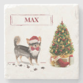 Long Hazard Chihuahua Funny kersthondenboom Stenen Onderzetter (Voorkant)