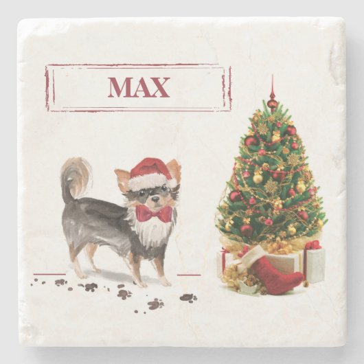 Long Hazard Chihuahua Funny kersthondenboom Stenen Onderzetter (Voorkant)