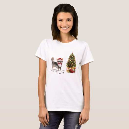 Long Hazard Chihuahua Funny kersthondenboom T-shirt (Voorkant volledig)