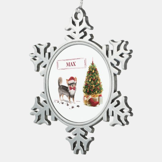 Long Hazard Chihuahua Funny kersthondenboom Tin Sneeuwvlok Ornament (Rechts)