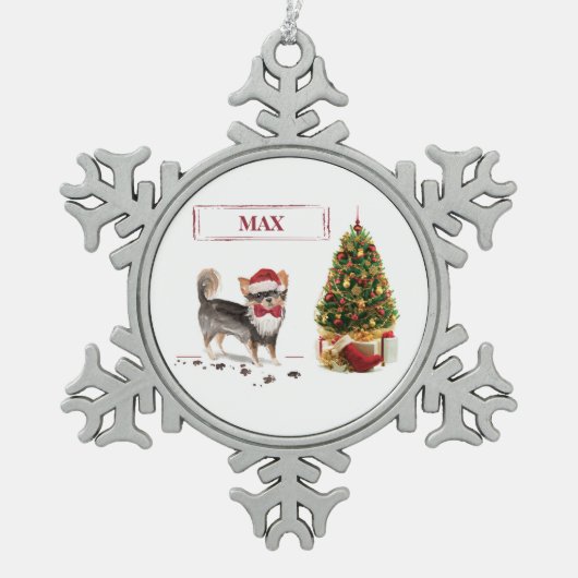 Long Hazard Chihuahua Funny kersthondenboom Tin Sneeuwvlok Ornament (Voorkant)