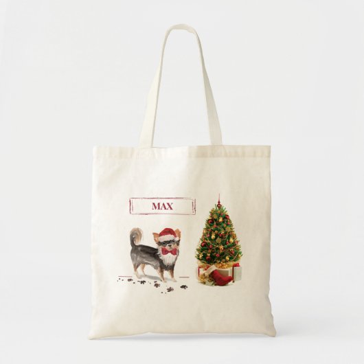 Long Hazard Chihuahua Funny kersthondenboom Tote Bag (Voorkant)