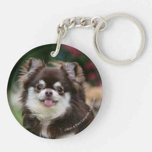 Long Hazard Chihuahua Headshot 1 Sleutelhanger (Achterkant)