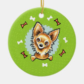Long Hazard Chihuahua Kerstmis Keramisch Ornament (Voorkant)
