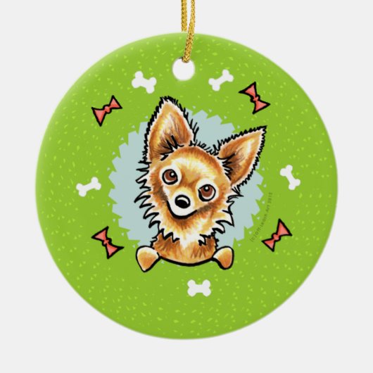 Long Hazard Chihuahua Kerstmis Keramisch Ornament (Voorkant)