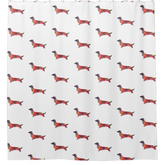 Long Hazard Dachshund Geo Silhouette Multi Douchegordijn (Voorkant)