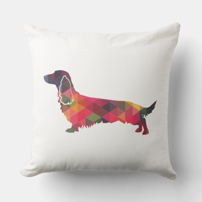 Long Hazard Dachshund Geo Silhouette Multi Kussen (Voorkant)