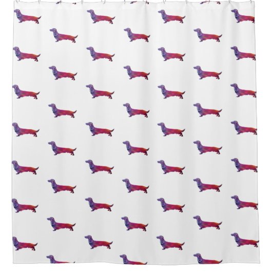 Long Hazard Dachshund Geo Silhouette Paars Douchegordijn (Voorkant)