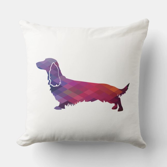 Long Hazard Dachshund Geo Silhouette Paars Kussen (Voorkant)