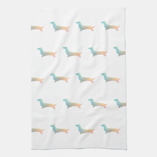 Long Hazard Dachshund Geo Silhouette Pastel Theedoek (Verticaal)