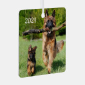 Long Hazard German Shepherd Dog and Puppy Metalen Ornament (Voorkant Rechts)