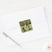 Long Hazard German Shepherd Dog and Puppy Vierkante Sticker (Envelop)