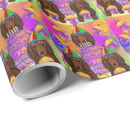 Long Hazard Red Dachshund Cadeaupapier (Rol Hoek)