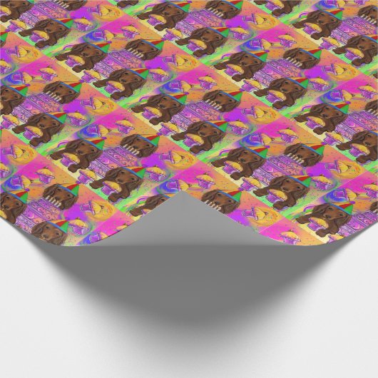 Long Hazard Red Dachshund Cadeaupapier (Hoek)