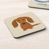 Long Hazard Red Dachshund | Cute Doxie Cartoon Dog Bier Onderzetter (Linkerzijde)