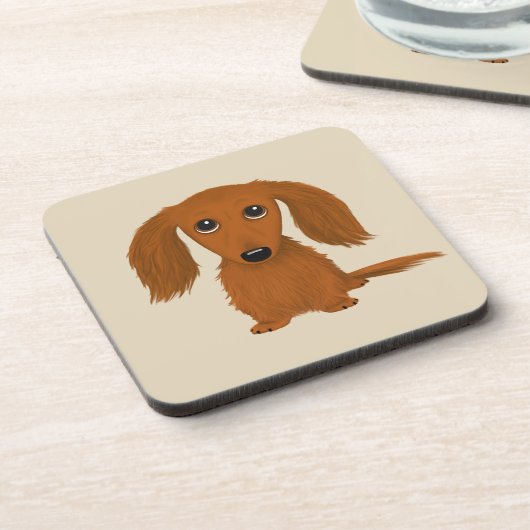 Long Hazard Red Dachshund | Cute Doxie Cartoon Dog Bier Onderzetter (Linkerzijde)