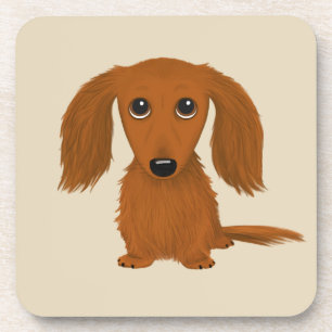 Long Hazard Red Dachshund   Cute Doxie Cartoon Dog Bier Onderzetter