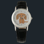 Long Hazard Red Dachshund | Cute Doxie Cartoon Dog Horloge<br><div class="desc">Dit originele wiener hondenpolshorloge is verkrijgbaar in diverse stijlen voor mannen, vrouwen en kinderen. Een coole mode accessoire dat een geweldig cadeau is voor langharige rode Dachshund liefhebbers. Bezoek Jenn’s Doodle World voor veel meer stijlvolle hondenrassen horloges.</div>