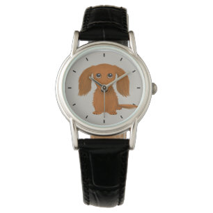 Long Hazard Red Dachshund   Cute Doxie Cartoon Dog Horloge